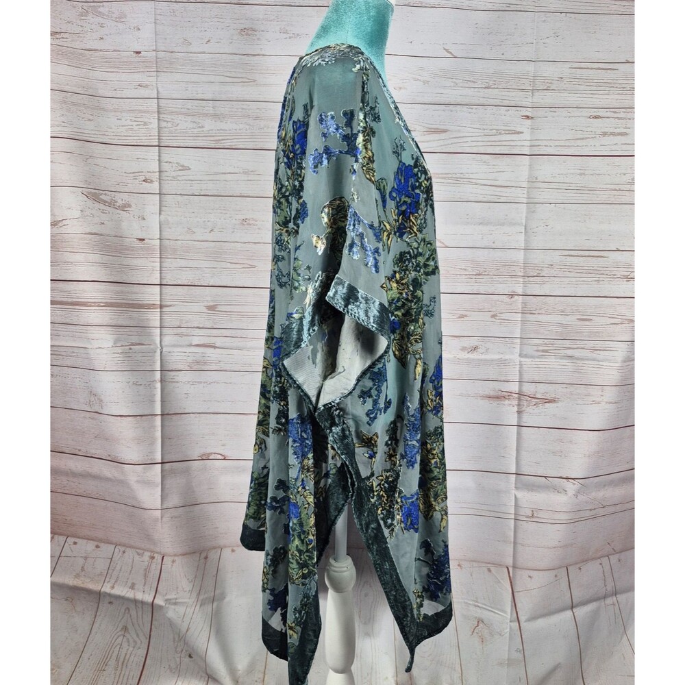 Torrid Velvet Burnout Kimono Romance Blue Green Floral Sz 1/2X Whimsigoth Fairy - Picture 5 of 9